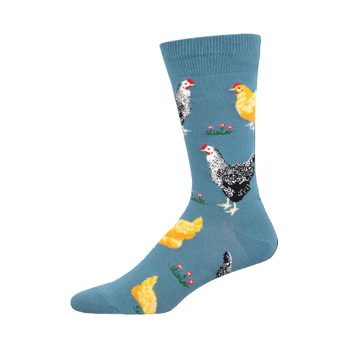 Socksmith Bock Bock Ladies Socks Blue featuring playful chicken pattern on teal background