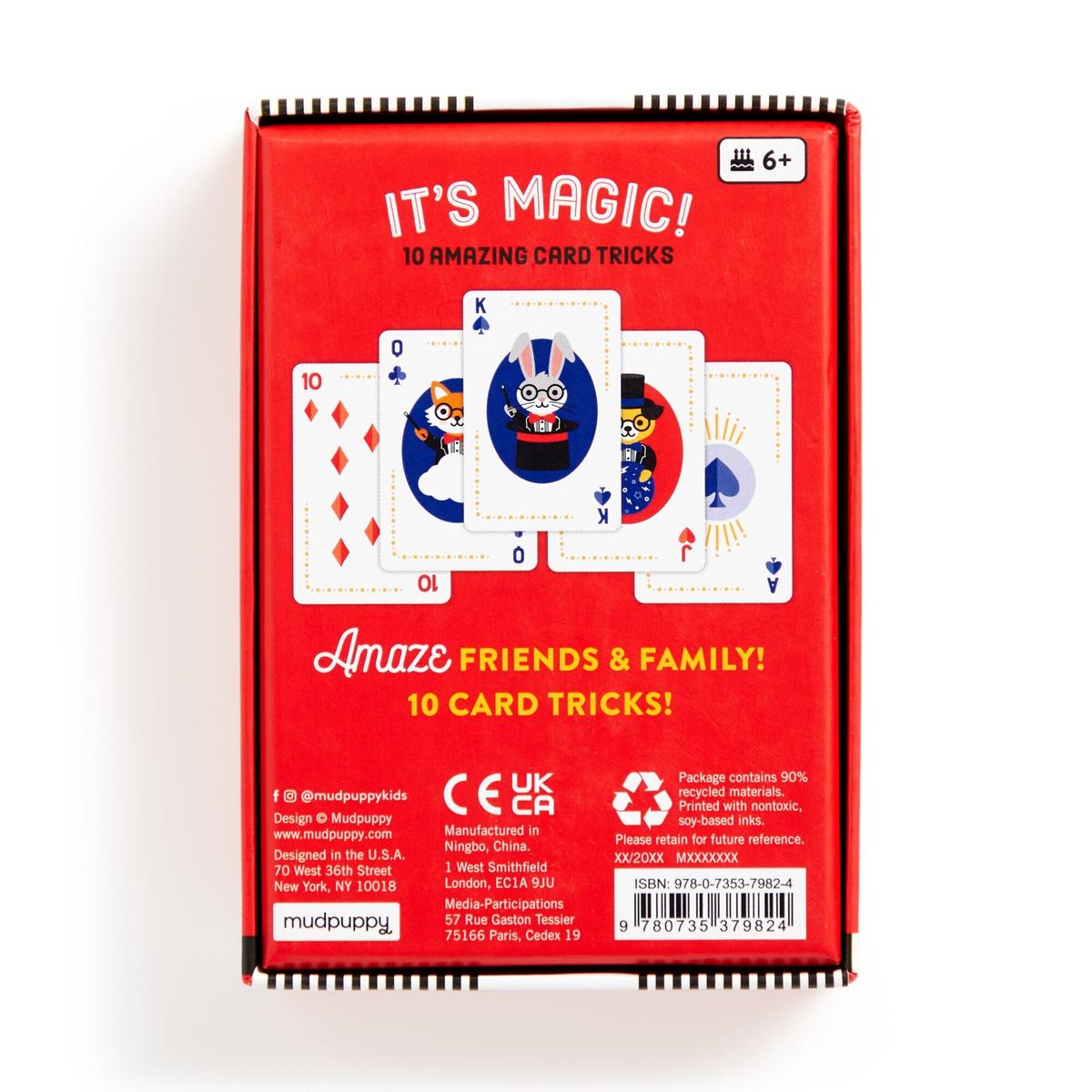 Mudpuppy It’s Magic! Playing Card Tricks set featuring red box with magician bunny artwork