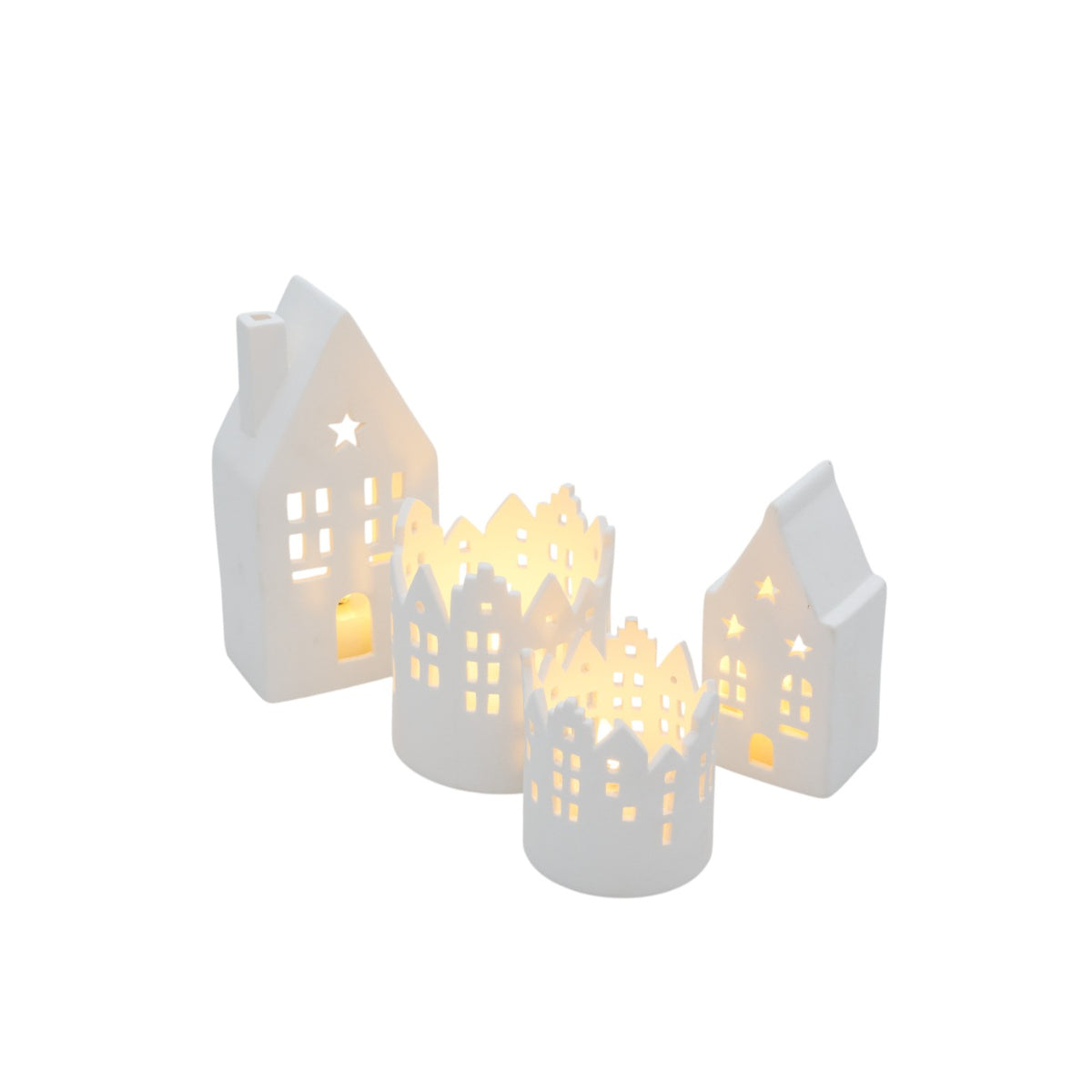 Christmas by Minimax Village Crown Tealight 7x8cm – glowing village cutout candle holder