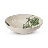 Madras Link Artichoke Bowl 32cm, angled view of round bowl with green artichoke design on white background