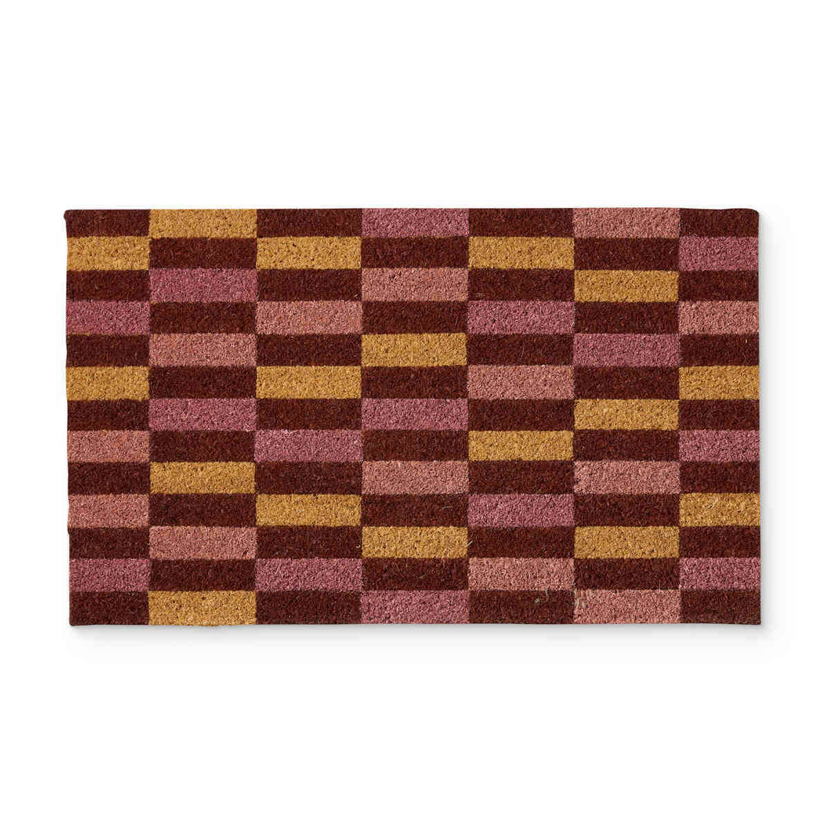Madras Link Boston Cedar Check Doormat 45 x 75cm with brown check pattern on natural coir
