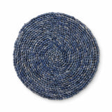 Madras Link Braid Maize Placemat Dark Blue 33cm, top view of round braided placemat in dark blue on white background