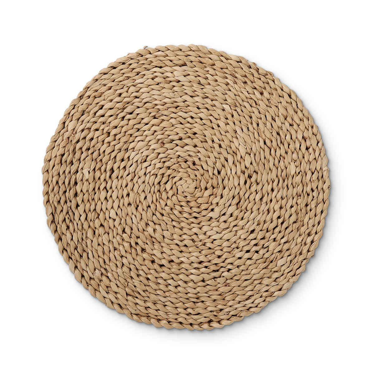 Madras Link Braid Maize Placemat Dark Natural 33cm, top view of round braided placemat in natural finish on white background