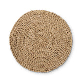 Madras Link Braid Maize Placemat Dark Natural 33cm, top view of round braided placemat in natural finish on white background