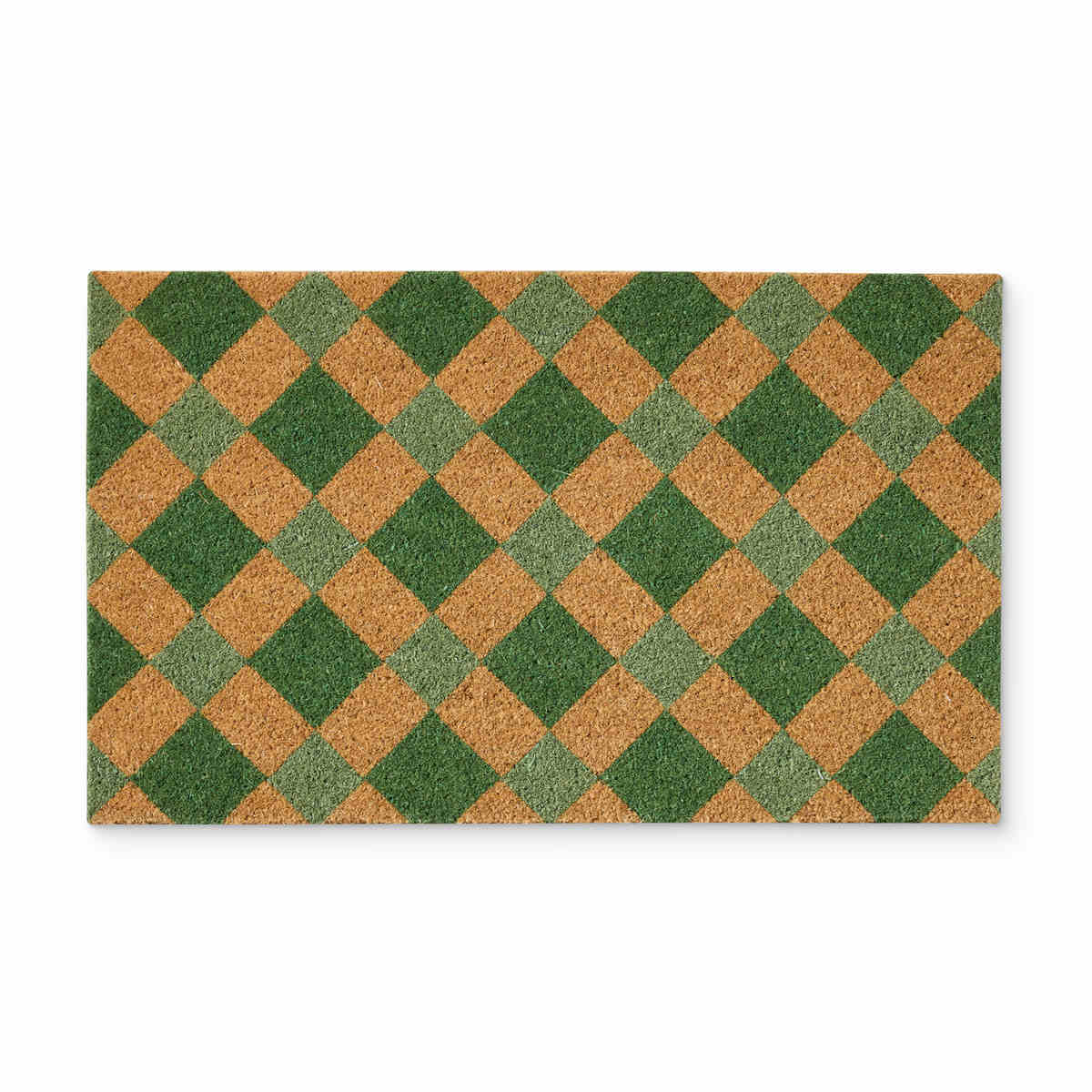 Madras Link Diamond Check Doormat Green 45 x 75cm with green diamond pattern on natural coir