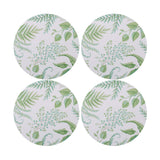Madras Link Fern Round Placemat Set of 4, top view of four round placemats with green fern leaf pattern on white background