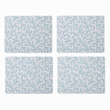 Madras Link Hayman Rectangle Placemat Coral Set of 4 - top view of rectangular placemats with light blue coral pattern on white background