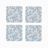Madras Link Hayman Square Coaster Coral Set of 4 – Set of four square coasters with light blue coral pattern on white background