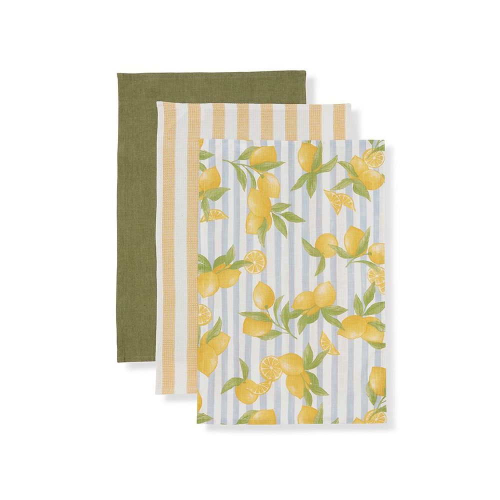 Madras Link Lemon Stripe Tea Towel Set 3 Piece | Minimax