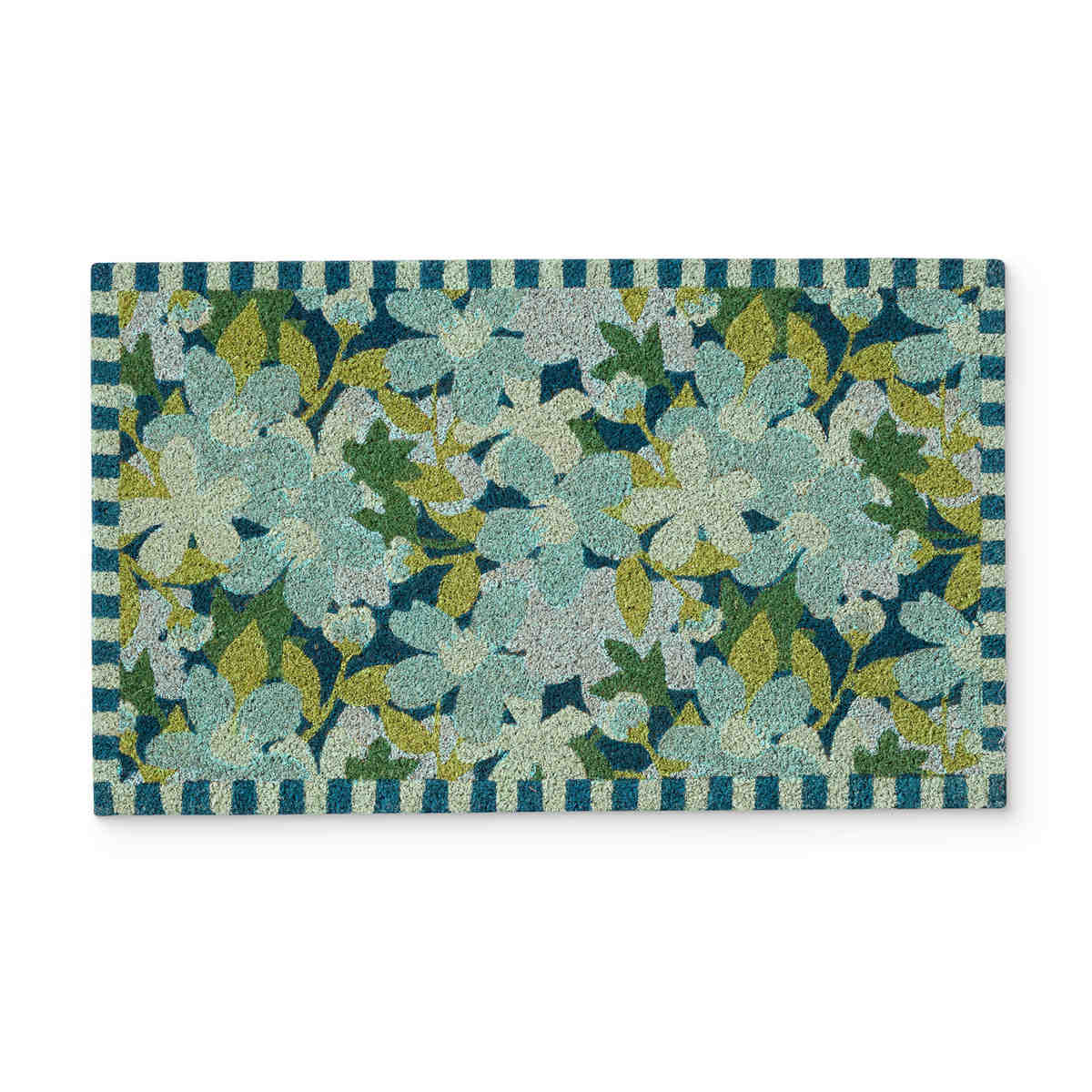 Madras Link Meadow Doormat Teal 45 x 75cm with floral meadow pattern on natural coir