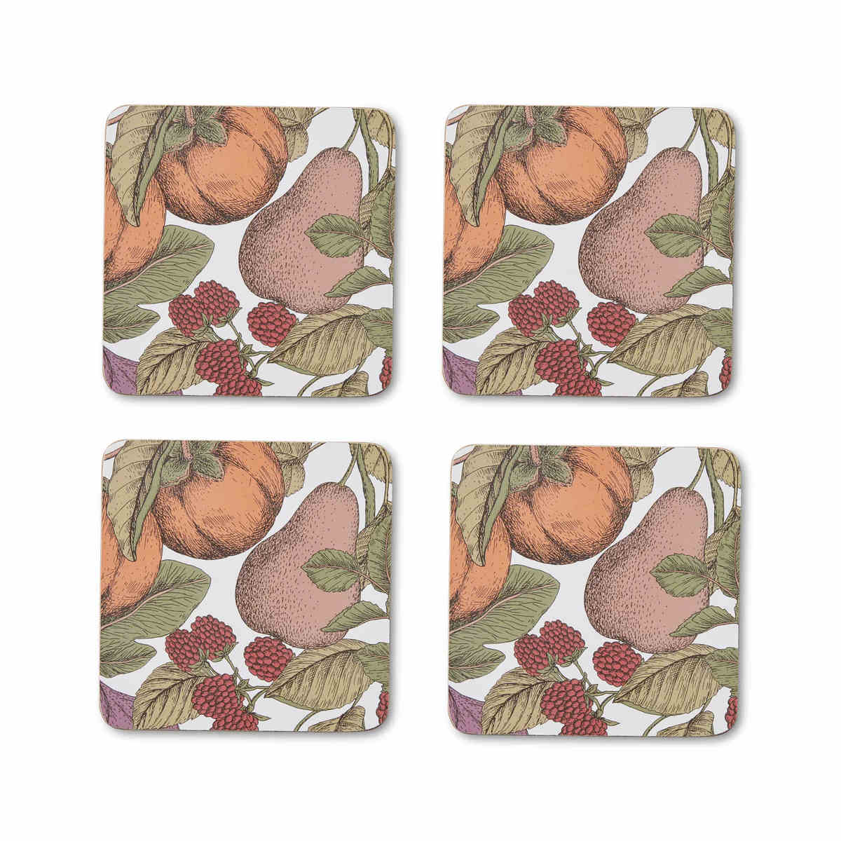 Madras Link Orchard Square Coaster Set of 4 with colourful fruit illustrations