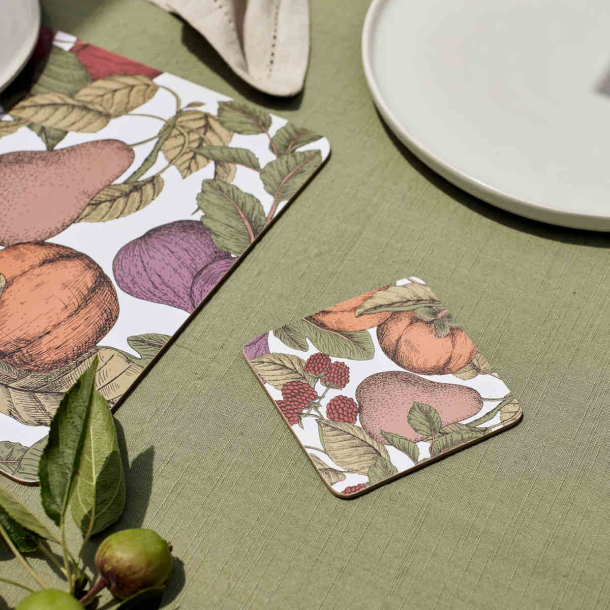 Madras Link Orchard Square Coaster Set of 4 with colourful fruit illustrations