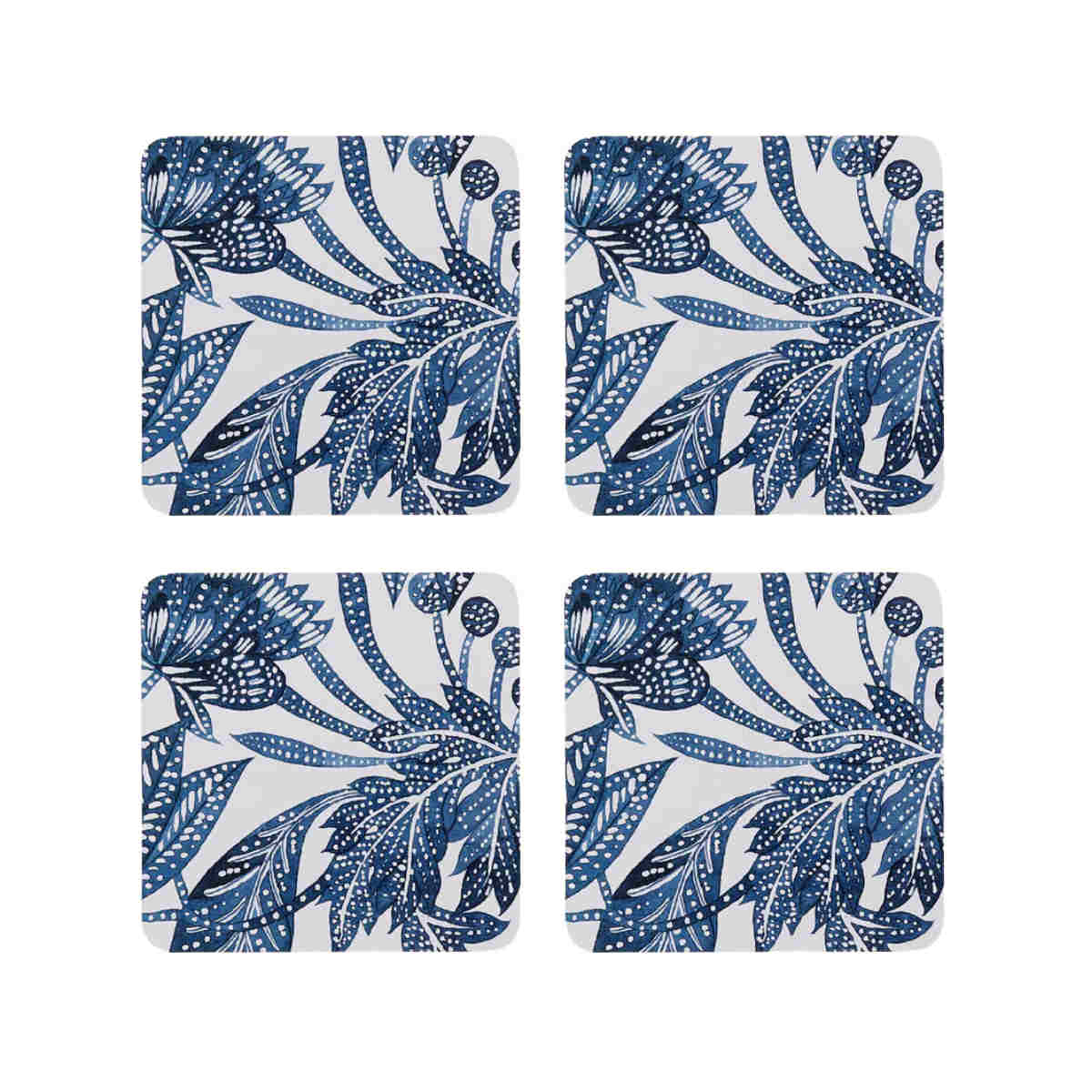 Madras Link Samara Square Coaster Dark Blue Set of 4 with intricate patterned design