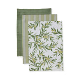Madras Link Sicilian Olive Tea Towel Pack of 3 with olive branch pattern in green tones