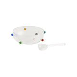 Maison Balzac Mignonette Sauce Set Clear & Multi – clear glass sauce bowl with multi-coloured glass beads and matching clear spoon