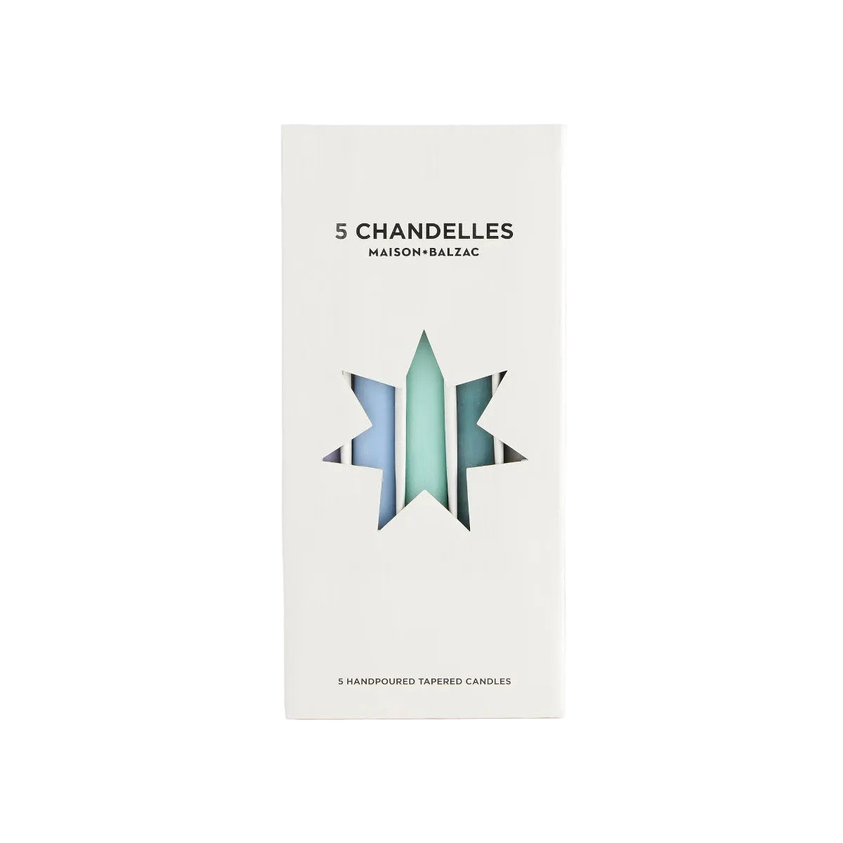 Set of five gradient candles in white, light blue, and green on a white background