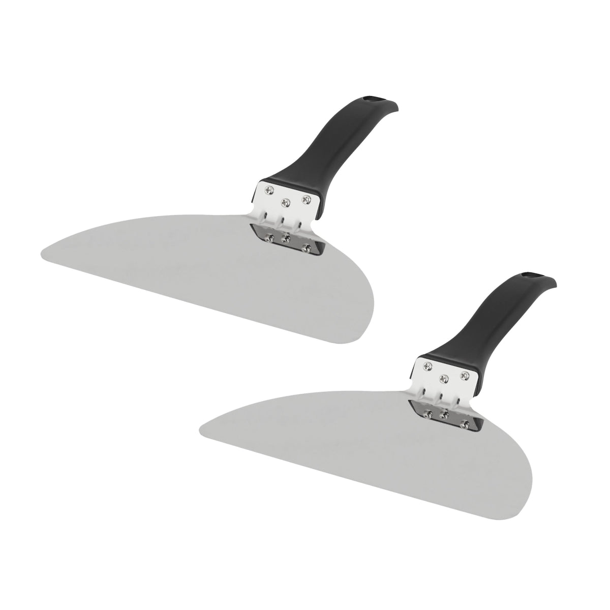Set of two stainless steel pizza paddles with black handles included with MasterPro Pizza Oven