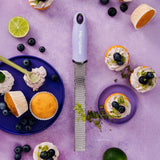 Microplane Premium Zester Lavender Bloom, fine blade zester with lavender handle and stainless steel grating surface