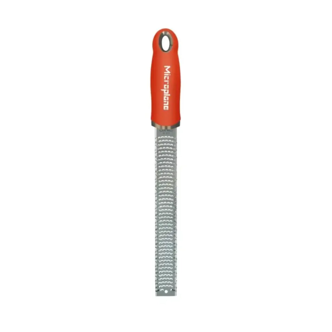 Microplane Premium Zester Sunset Orange, fine blade zester with bright orange handle and stainless steel grating surface