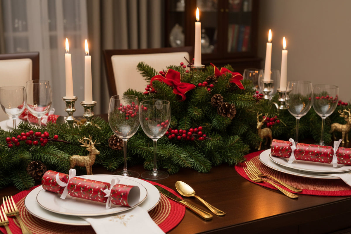 Mistletoe & Merry Berries Pattern Cracker Red 27cm (Set of 8)