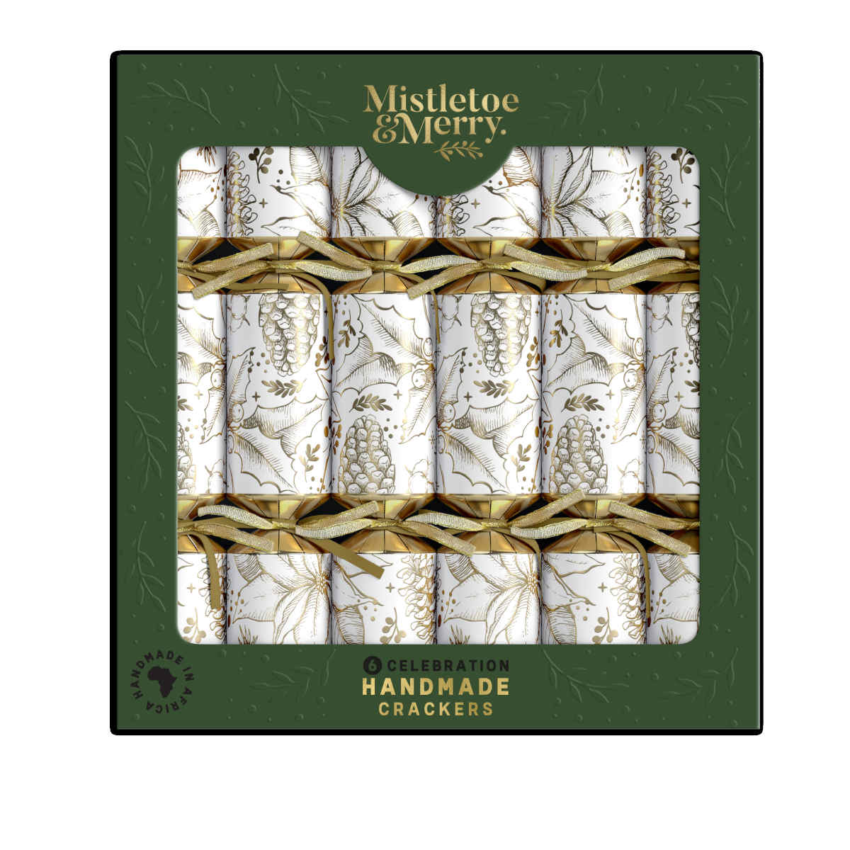 Mistletoe & Merry Foiled Pattern Cracker Gold 30cm (Set of 6)