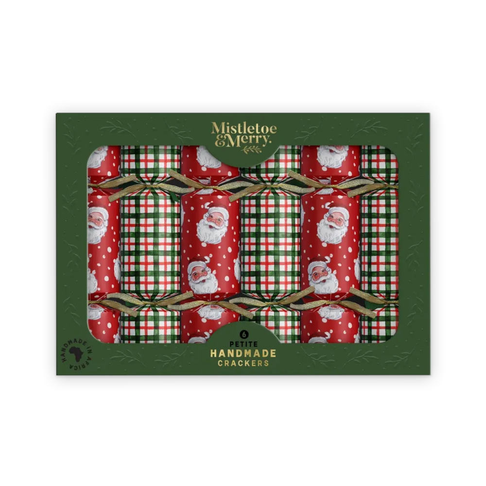 Mistletoe & Merry Santa & Tartan Cracker 17cm (Set of 6)