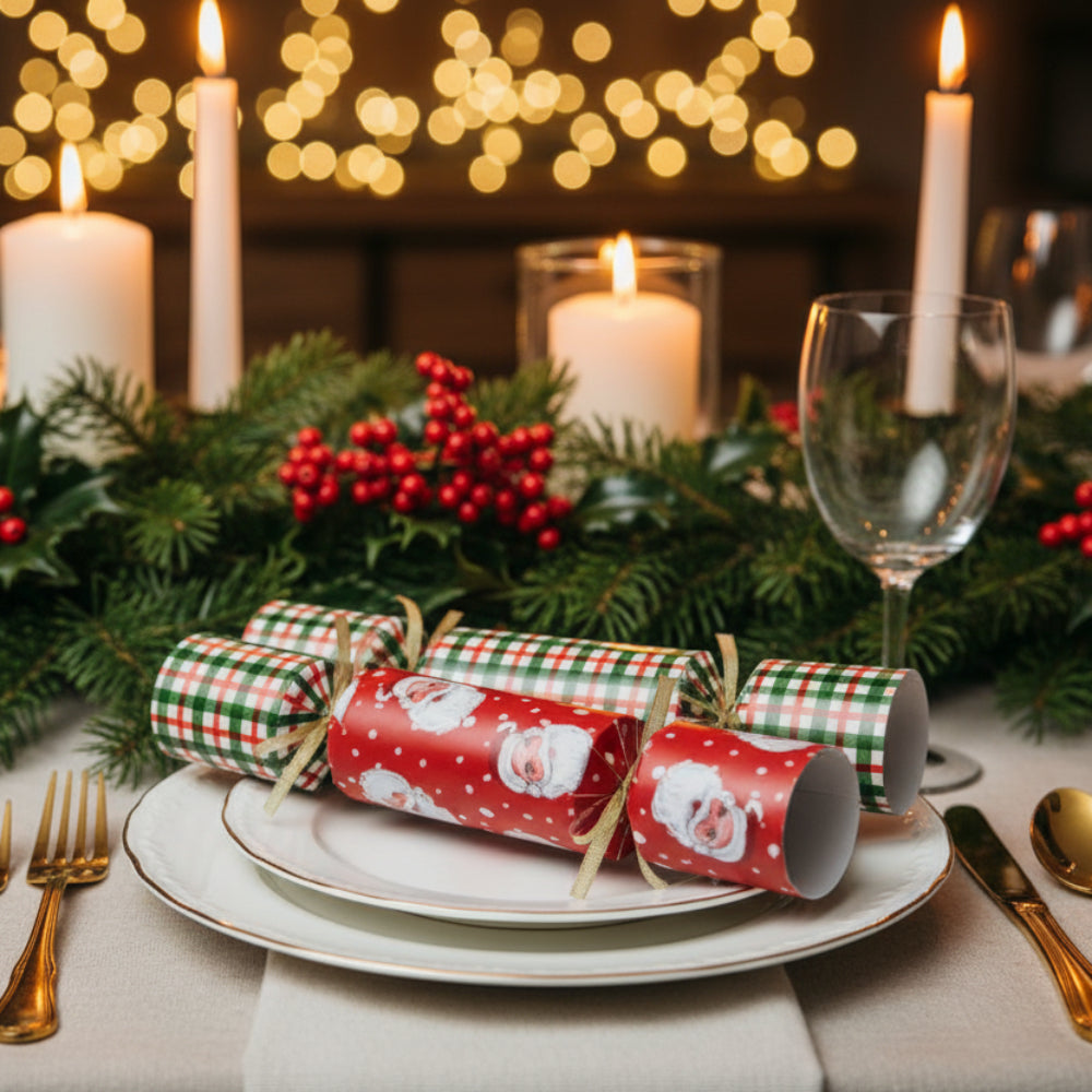 Mistletoe & Merry Santa & Tartan Cracker 17cm (Set of 6)