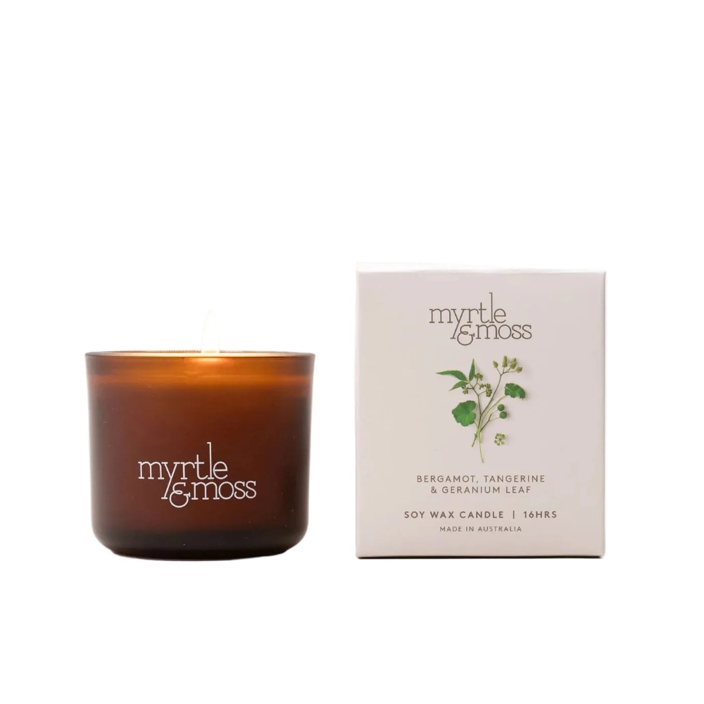 Myrtle and Moss Bergamot, Tangerine & Geranium Leaf 16 Hour Mini Candle 80g | Minimax