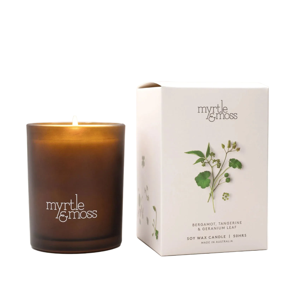 Myrtle and Moss Bergamot, Tangerine & Geranium Leaf 50 Hour Candle 300g | Minimax