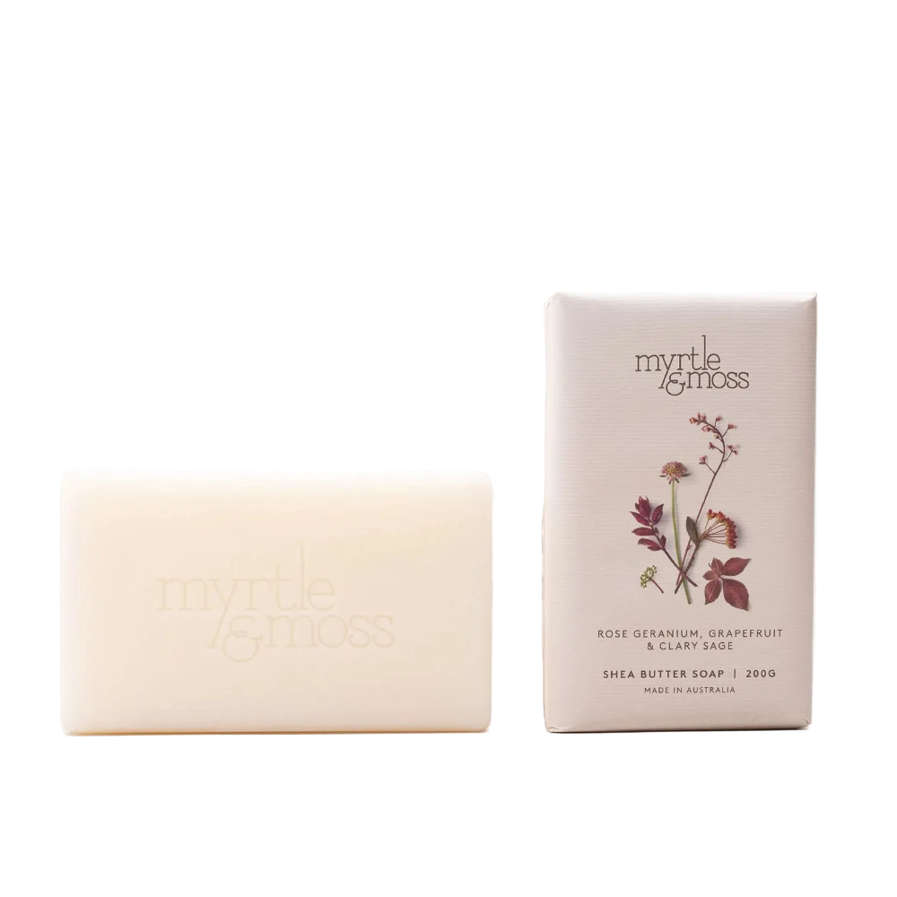 Myrtle and Moss Rose Geranium, Grapefruit & Clary Sage Shea Butter Soap 200g | Minimax