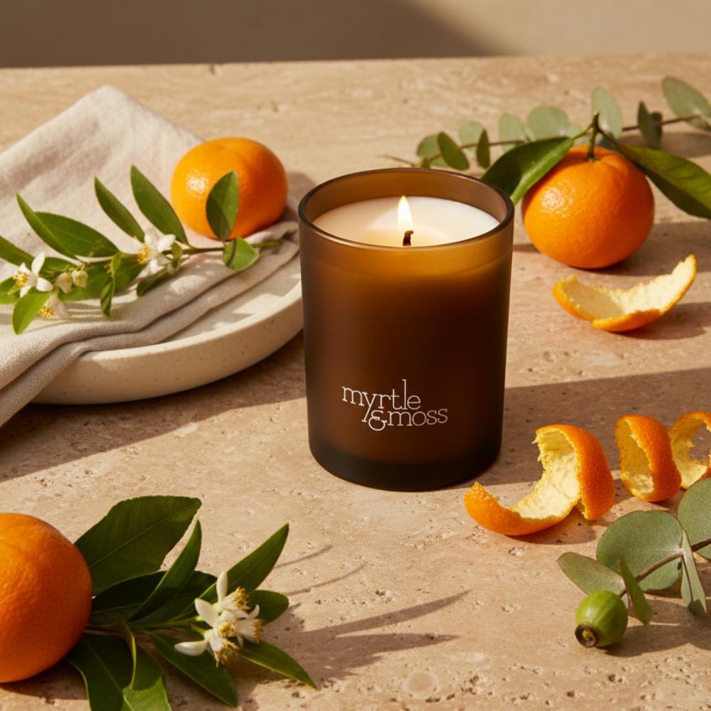 Myrtle and Moss Mandarin, Lemon Myrtle & Orange Peel 50 Hour Mini Candle 300g | Minimax