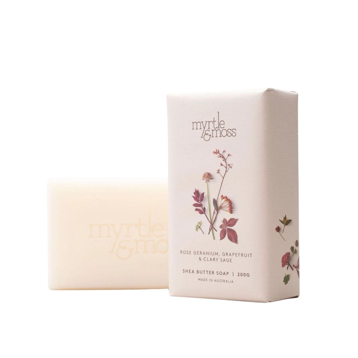 Myrtle and Moss Rose Geranium, Grapefruit & Clary Sage Shea Butter Soap 200g | Minimax