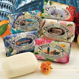 Nesti Dante Florence Dolce Vivere Lake Como Soap 250g – assorted collection with packaging designs featuring Italian cities