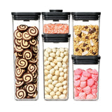 OXO POP 2.0 5 piece airtight food storage container set black lids kitchen pantry organisers
