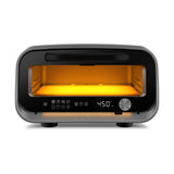 Ooni Volt 2 Pizza Oven Polar White – studio front view with orange-lit interior