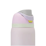 Push-button lid opens to reveal dual drinking spout design