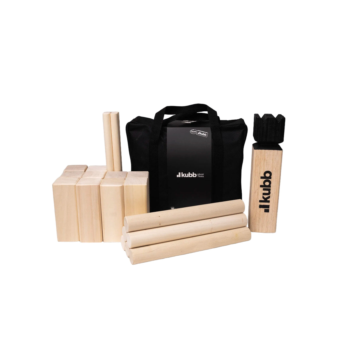 Planet Finska Kubb game set with wooden posts and bag | Minimax