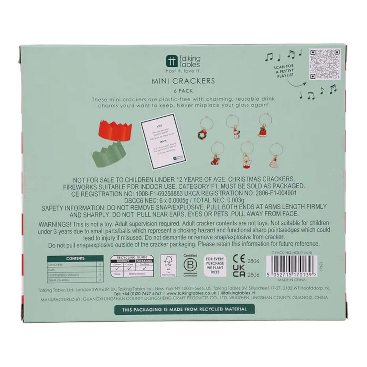 Talking Tables Mini Bot Holly Charms Cracker 15cm (Set of 6) | Minimax