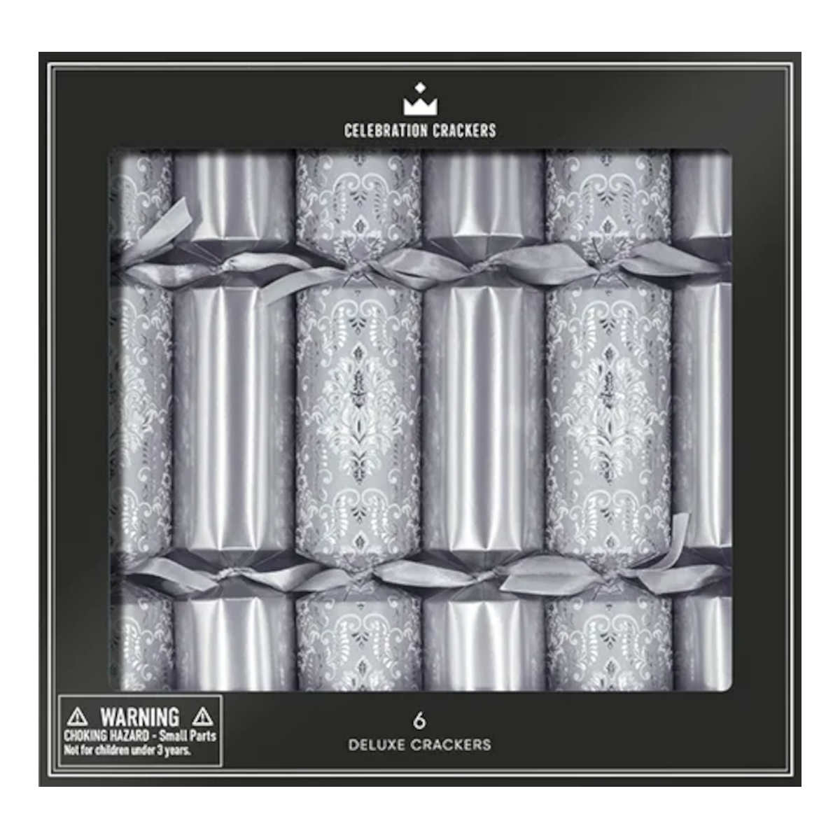 Celebration Crackers Deluxe Crackers Silver Damask 12 Inch (Set of 6) | Minimax