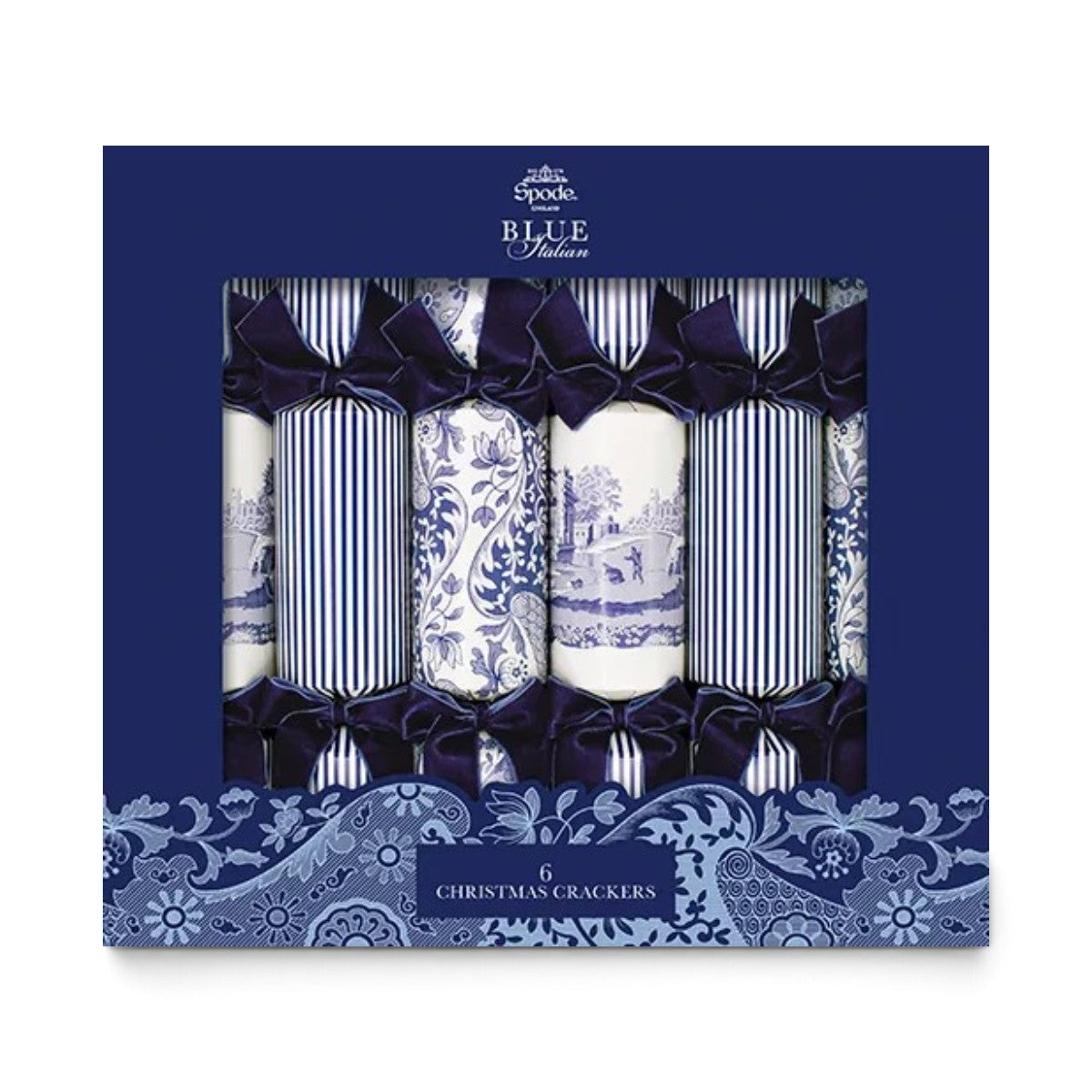 The Paperie Portmerion Spode Luxury Crackers Blue Italian 32cm Set Of 6
