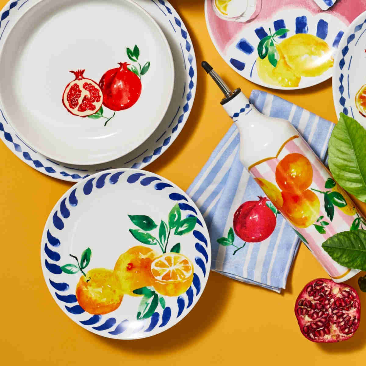 Porto Positano Side Plate Orange Design and Blue Border 20cm  | Minimax