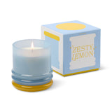 Paddywax Stacked Zesty Lemon Candle 198g, stacked ceramic candle in lemon-inspired design with lid