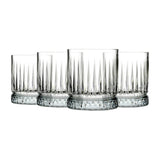 Pasabahce Elysia 355ml DOF tumblers with cut-glass design, clear glass, set of four.