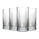 Pasabahce Elysia 445ml long drink glasses with cut-glass design, clear glass, set of four.