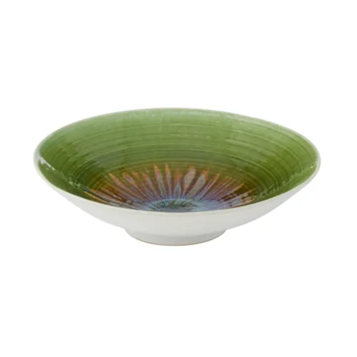 Patra Cereal Bowl Green 30cm – large ceramic serving bowl with glossy green glaze and artistic flower detail, perfect for dining tables.