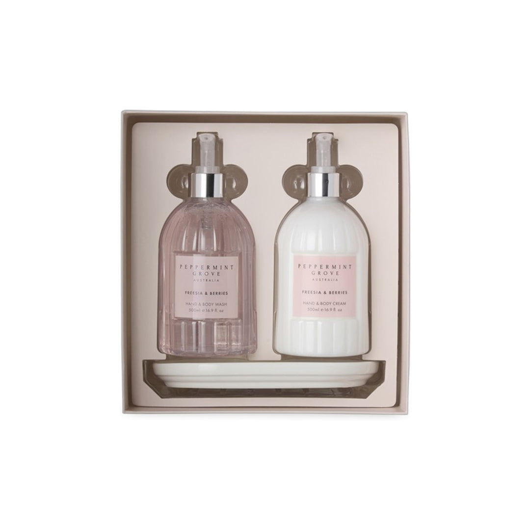 Beautifully packaged gift set featuring hand wash and body cream in a premium box