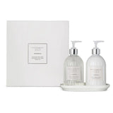Classic Peppermint Grove Gardenia hand care duo with hand wash, body cream, and ceramic tray