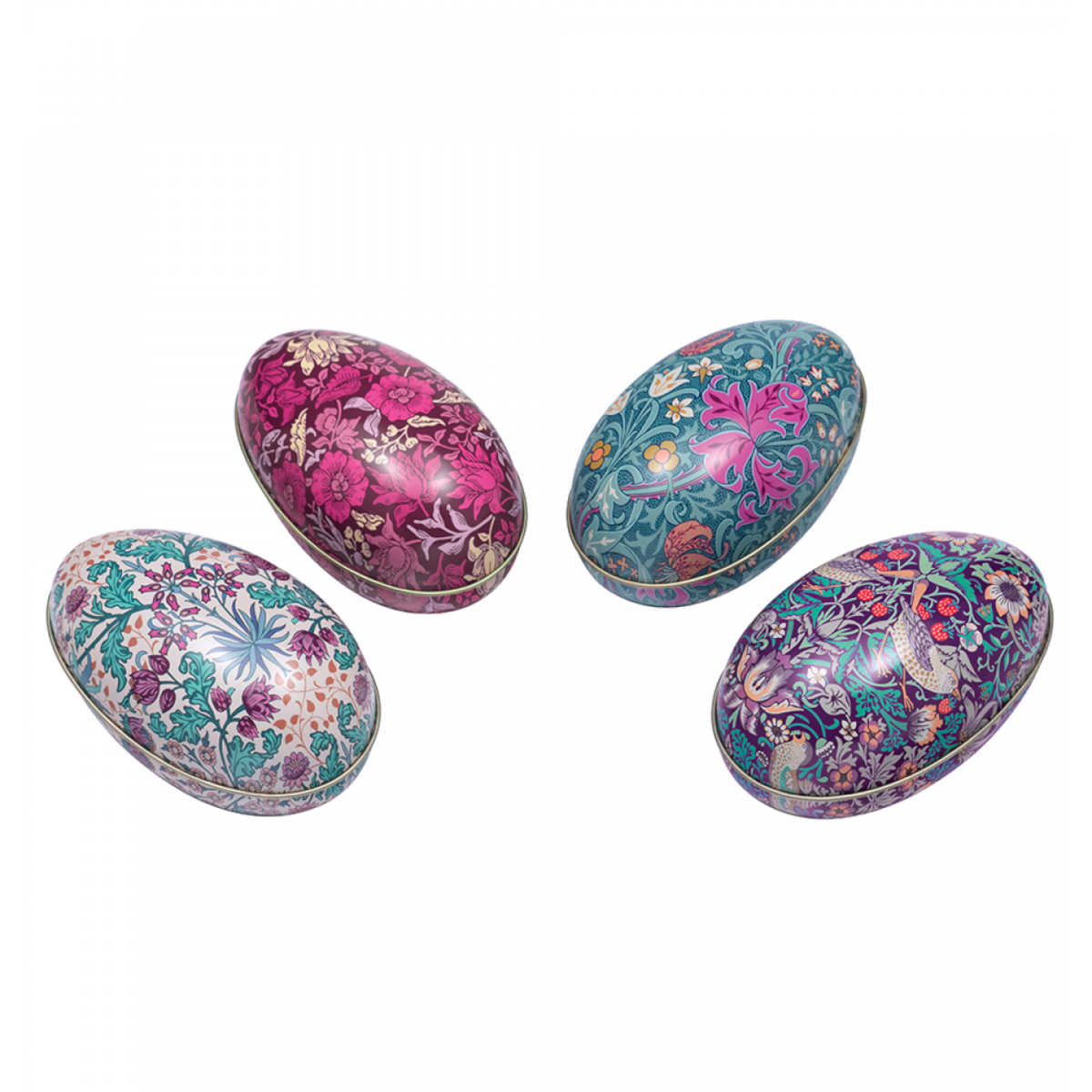 William Morris Egg Tin Large 11.2 x 6.9cm with classic floral pattern on lid