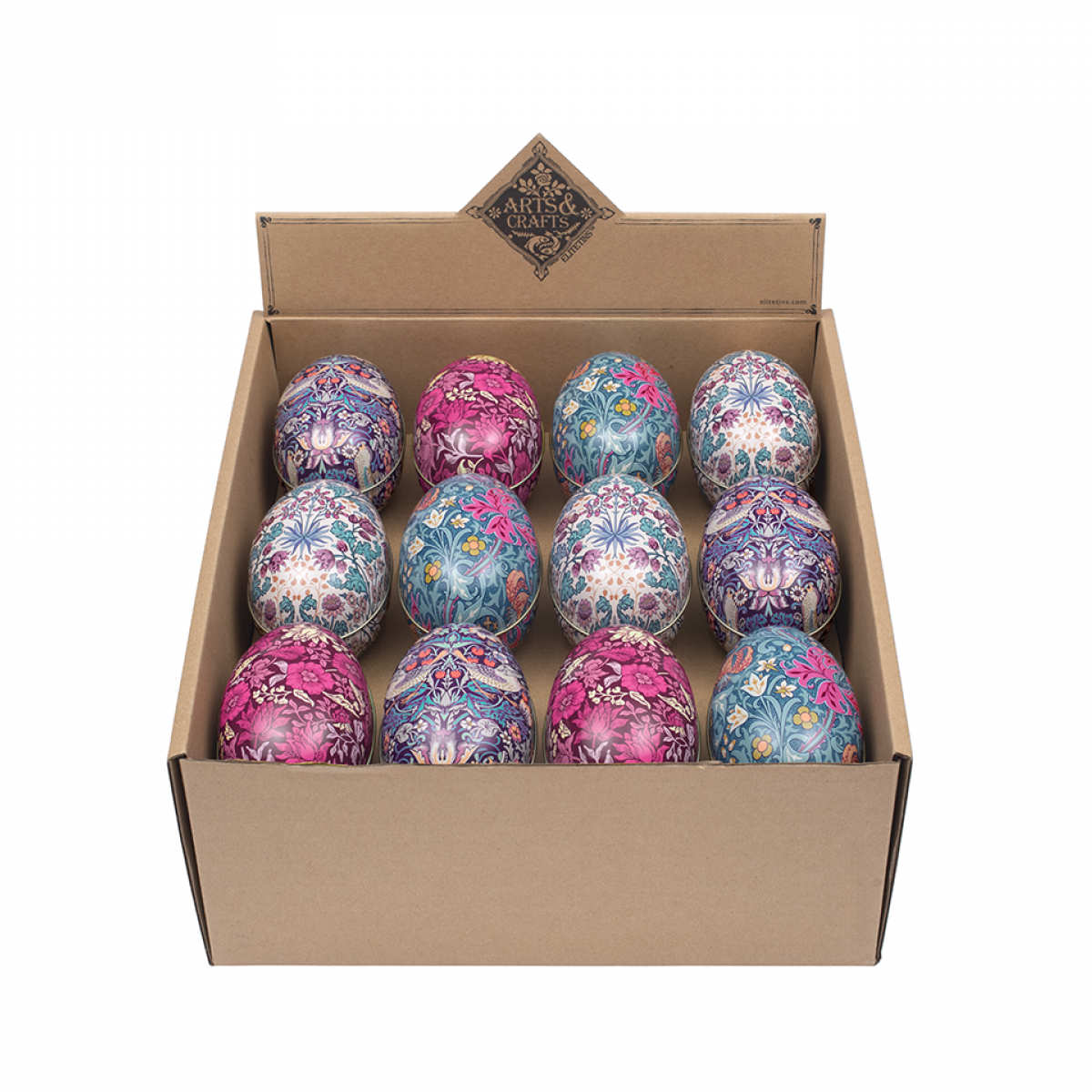 William Morris Egg Tin Large 11.2 x 6.9cm with classic floral pattern on lid