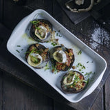 Pillivuyt Deep Rectangle Baker 1.5L – lifestyle view with stuffed mushrooms